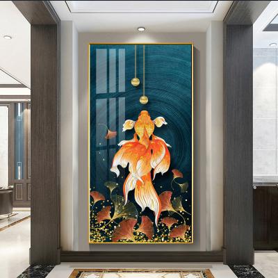 China New Classic/Postmodern Luxury Outlined Lotus 9 Carp Crystal Porcelain Glass Abstract Koi Fish Home Crystal Prints Wall Art Decor 2022 for sale