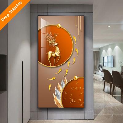 China New Classics/Postmodern Custom Design Abstract Art Porcelain Painting Living Room Porch Wall Decoration Luxury Nordic Crystal Wall Art for sale