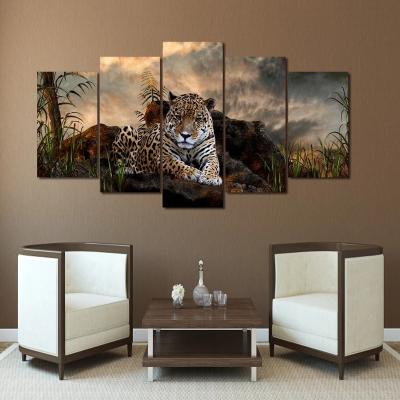 China International Organization for Standardization 5 Piece Art Canvas Animal Painting Modern Home Living Room Decor Modular Picture Frames for sale