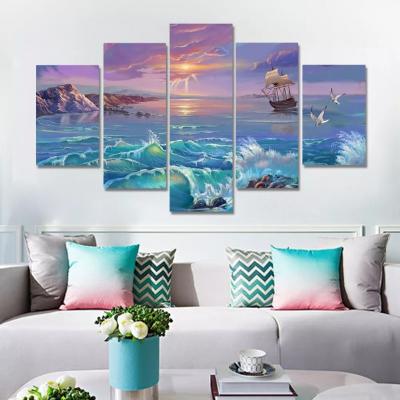 China The International Organization for Standardization HD Printed The Very Beautiful Sea View Handmade 5 Pieces Living Room Home Decor Wall Art Painting Canvas for sale