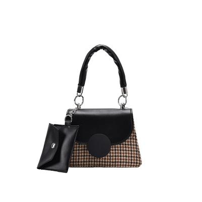 China High quality women plaid fabric hot selling handbag and purse set ladies two pieces handbags set with nice wallet metal lock for sale