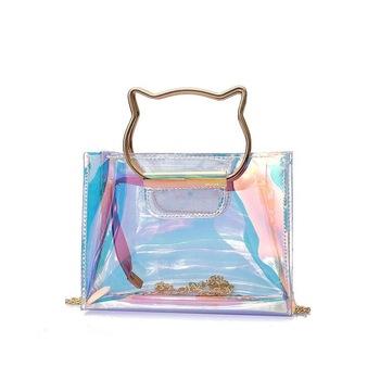 China 2021 Hot Selling Vintage Laser Clear Purses Sets Fashion Transparent Handbag Women PVC Jelly Purses Holographic Handbags for sale