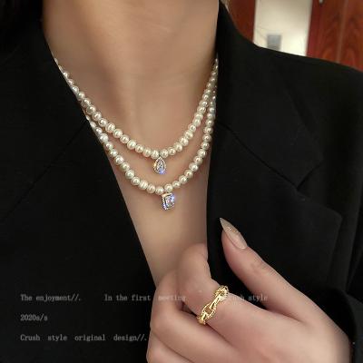 China CLASSIC Wholesale Trendy Bridal Jewelry Cubic Zircon CZ Drop Pendant Necklace with Freshwater Pearl Necklace Wedding Necklace for Women for sale