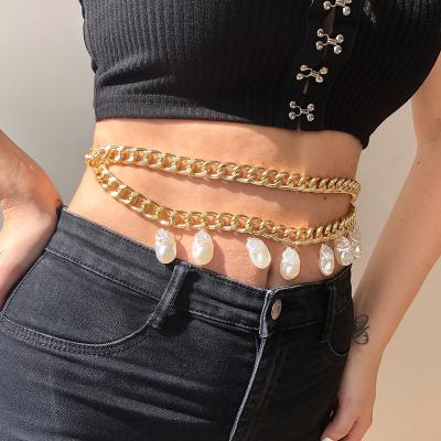 China New Fashionable Wholesale Style Cuban Link Long Jeans With Body Chain Irregular Baroque Chain Sexy Jewelry For Women Accessory for sale