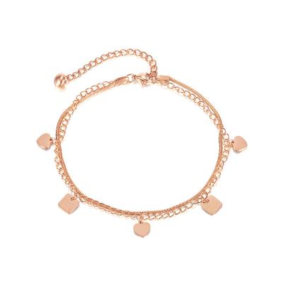 China Wholesale Trendy Women Vacation Jewelry Stainless Steel Anklet Rose Gold Simple Waterproof Heart Fashion Summer Beach Snake Restriction Chain for sale