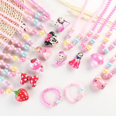 China Wholesale Cute Resin Beads Lovely Necklace and Bracelet Set Bow Knot Fish Pendant as Gift for Kids Girl Birthday and Festival for sale