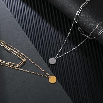 China Office/Career Fashion Women Double-Row Chain Sweater Necklace Irregular Paperclip Chain Link 18K Gold Plated Long Coin Necklace for sale