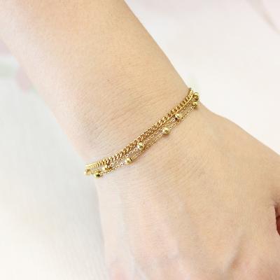 China New Fashion Trendy Jewelry Women's Metal Bead Wrapped Chain Stainless Steel Handmade Multilayer Waterproof Plated Bracelet for sale