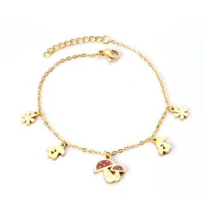 China TRENDY Cable Chain Lobster Jewelry Fashion Mushroom Flower Narrower Shape Pendant Type Stainless Steel Enamel Chain Bracelet Women Daily for sale