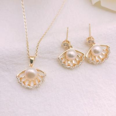 China Wholesale Trendy Fashion Jewelry S925 Style Rhinestone With Freshwater Pearl Pendant Necklace And Drop Earrings Set For Women's Gift for sale