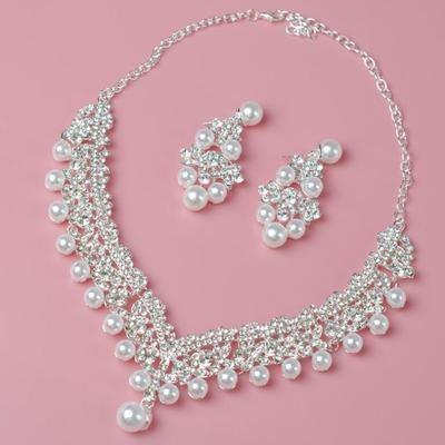 China 2021 romantic wholesale trendy jewelry for women party and birthday gift pearl necklace necklace and earrings bridal crystal set for sale