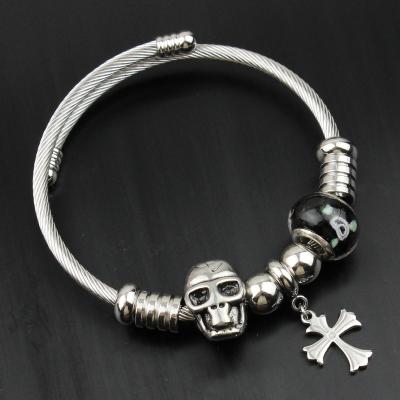 China 2021 open bracelet designer style metal bracelet diy religious punk religious Charms Skull Bead for sale