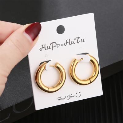 China Fashion simple minimalist design jewelry cc chunky circle earrings shape stainless steel earrings gold18K plated earrings for women for sale