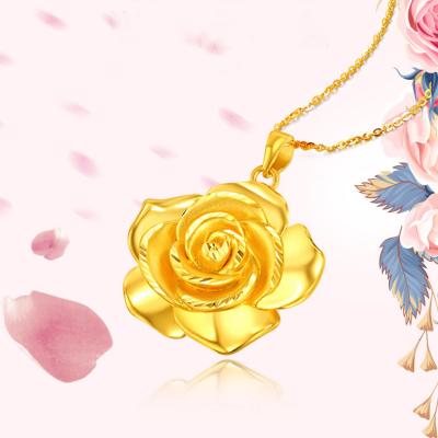 China 2023 CLASSIC New Jewelry Rose Flower Pendant Gold Rose Necklace Women's Foot 999 Gold OEM 3D Hard Gold Pendant for sale