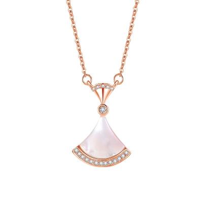 China FASHIONABLE White Skirt Fritillaria Female Pendant 18K Titanium Steel Plated Fan Gift Rose Gold Inlaid Diamond Necklace for sale