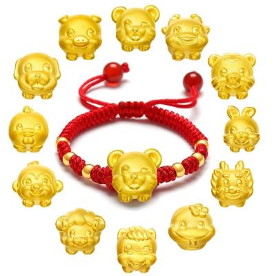 China CLASSIC men's and women's year of the zodiac bead transfer 999 gold zodiac couples bracelet braided red rope full for sale