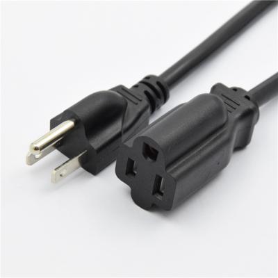 China Home Appliance US Three Plug Male And Female Extension PVC / PF 10A Power Cord for sale