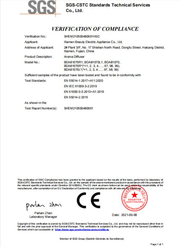 CE - Xiamen Beauty Electric Appliance Co., Ltd.