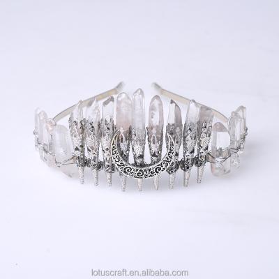 China Wholesale Environmental Friendly Healing Amethyst Rose Quartz Rainbow Crystal Crowns Energy Gemstone Hair Bands For Bride Weddings Party for sale