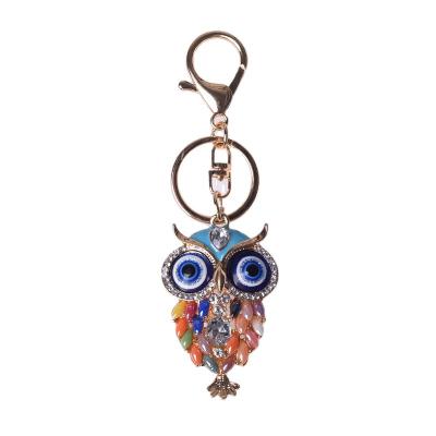 China Fashion Handmade Wholesale Fengshui Colorful Gemstones Combine Owls Crystal Chips Key Chains For Gifts for sale