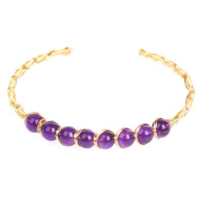 China Environmental Friendly Natural Amethyst 14K Gold Wrapped Woven Golden Crystal Amethyst Bracelets Jewelry Gifts Bracelet Jewelry For Female for sale