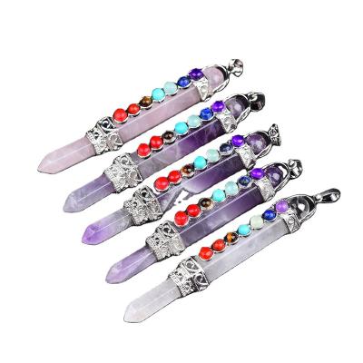 China Wholesale Natural Healing Crystal Pendant Multicolor Point Necklace High Quality Seven Chakra Gemstone For Jewelry Gifts for sale