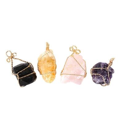 China Wholesale Natural Healing Rose Quartz Raw Wire Crystal Amethyst Gemstone Necklace Pendants High Quality For Jewelry Gifts for sale