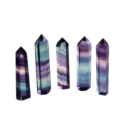 China Wholesale Natural Gemstone Crystal Craft Rainbow Fluorite Wand Point Healing Tower From Europe For Fengshui Decoration Gifts for sale