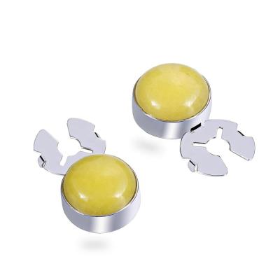 China Customized Viable Silver Roun Yellow Gemstone Button Cover For Unisex for sale