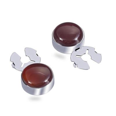 China Silver Agate Viable Red Stone Button Cover For Unisex Shirts for sale