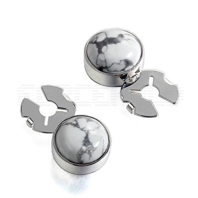 China Viable Landscape White Marble Silver BUTTON COVER For Tuxedo Business Formal Shirts 17.5MM One Pair for sale