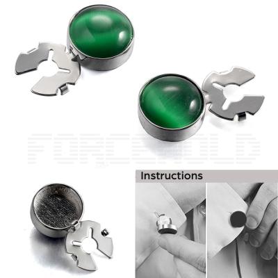 China OEM Viable Custom Green Glitter Opal Stone Silver Round Brass Button Cover For Tuxedo Shirts for sale