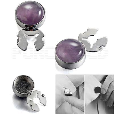 China 2020 Viable Factory Customized Silver Round Stainless Steel Amethyst Stone Button Cover for sale