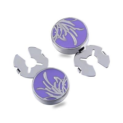 China New Light Purple Brass Orchid Enamel Silver Button Cover For Tuxedo Business Formal Shirts 17.5MM One Pair for sale