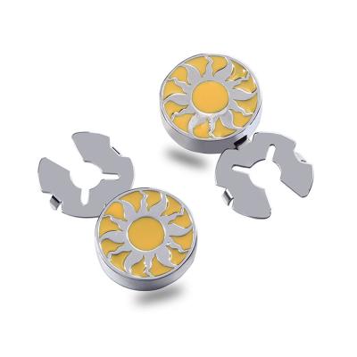 China New Sun God Brass Yellow Enamel Silver Button Cover For Tuxedo Business Formal Shirts 17.5MM One Pair for sale