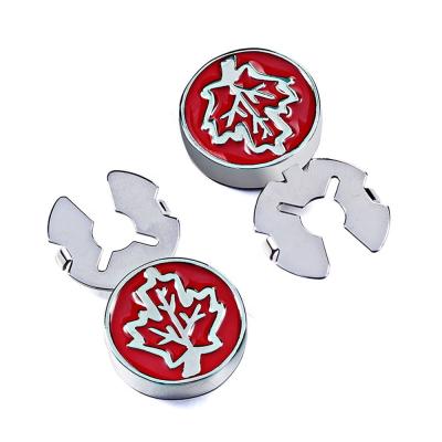 China New Brass Red Maple Leaf Enamel Silver Button Cover For Tuxedo Business Formal Shirts 17.5MM One Pair for sale