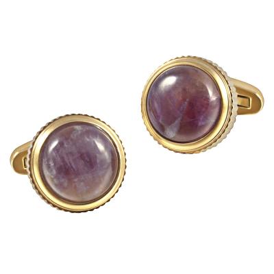 China High Stainless Steel Amethyst Purple Stone Tower Embattled Edge Stainless Steel Plating 316L Cufflinks for sale