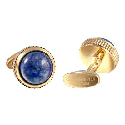 China Lapis lazuli gemstone high tower 316L 18K gold plating serrated side side cufflinks for sale