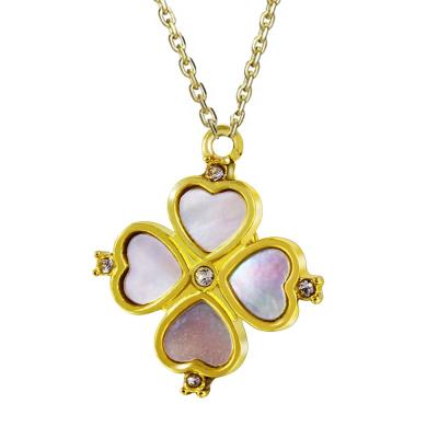 China FASHIONABLE Brand New Love Heart Four Leaf Clover With Crystal White Shell Stainless Steel Lady Women Necklace for sale