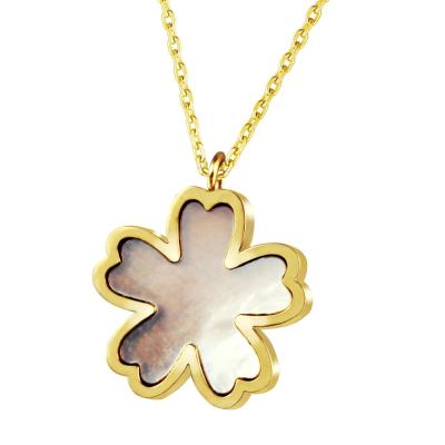 China Fashionable Brand New Gold Lady Women's Shell Stainless Steel Lady Women's White Necklace Lovely Flower for sale