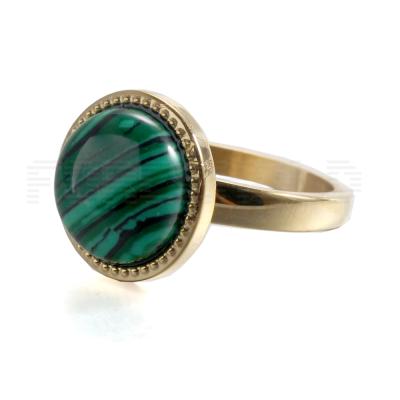 China Stainless Steel Romantic Gold Jagged Nebula Green Cosmic Agate Stone Around Ring Wholesale Supplier for sale