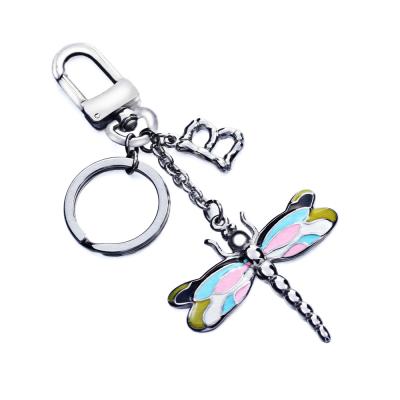 China New B Key LetterTag Colorful Enamel Dragonfly Dog Dog Hugger Stainless Steel Key Chain Bag Charm Key Holde for sale