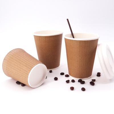 China Disposable Factory Wholesale Ripple Disposable Wall Paper Cup Hot Coffee Cup For Hot Drink for sale