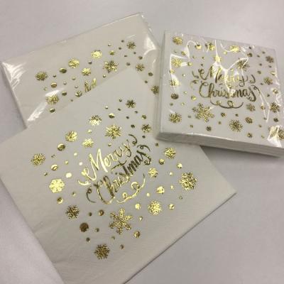 China Foil Gold Printed Hot Stamped Paper Napkin For Christmas for sale