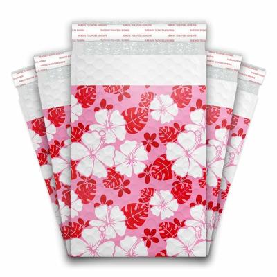 China Regular Tamper Proof Pink Flower Poly Bubble Mailers Padded Envelopes Bags With Logo for sale