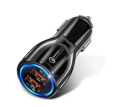 China Voltage Monitoring Dual USB 18w Led Car Charger Phone Charging 3.0 Fast Car Charger for sale