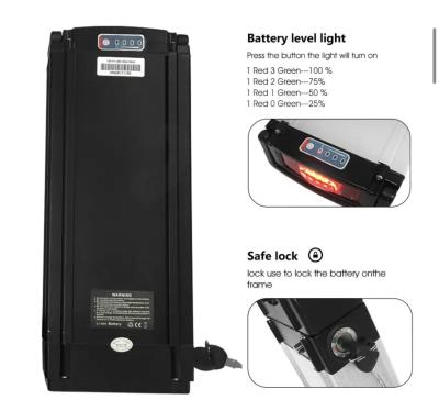 China Rear Rack Ebike Battery Pack Charge Aluminum Alloy Shell Battery for E Bikes for sale