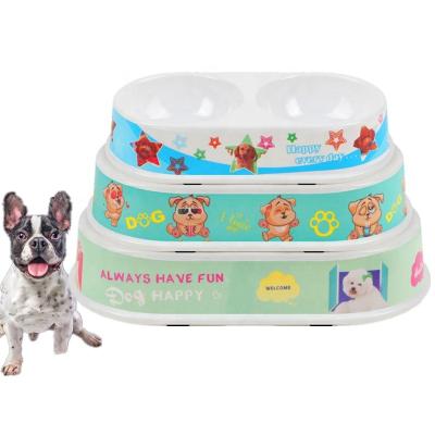 China Wholesale Non-automatic Oval Melamine Double Driver Stain Pet Food Bowl For Cat Dog Pet Bowl Water Drinker Plastic Bowl for sale