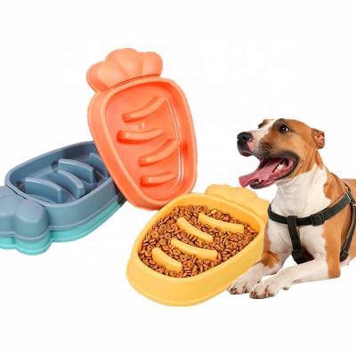 China Non-automatic cute logo eco-friendly non-automatic cute slow plastic dog diet feeder pet shape pet shape carrot feeding bowl for sale