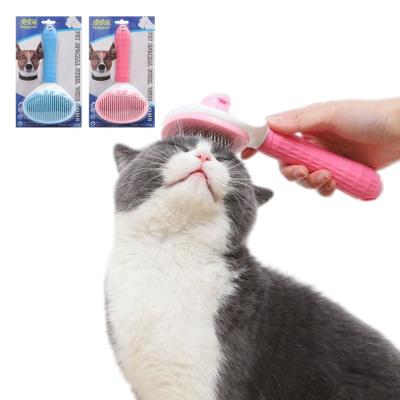 China Viable Wholesale Pet Grooming Cat Dog Stainless Steel Cleaning Comb Around Soft Handle Self-cleaning Wire Brush for sale